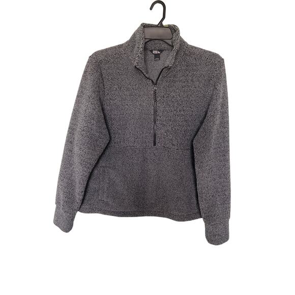Eddie Bauer Cozy Black/Gray Long Sleeve partial zipper Pullover Sweater Size L - Picture 1 of 9